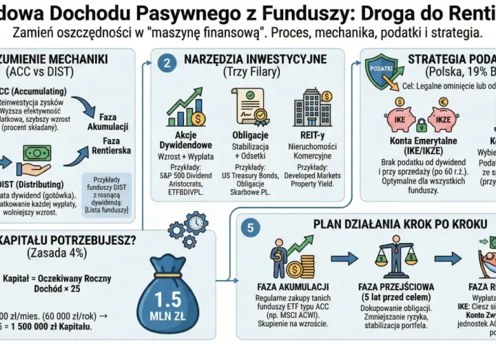 Jak zarobić dużo pieniędzy? Schemat budowy dochodu pasywnego z funduszy: od mechaniki ACC/DIST, przez narzędzia, strategię podatkową, aż po plan działania krok po kroku.