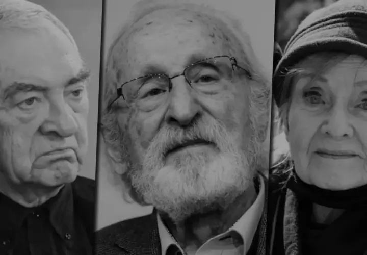 Trzy portrety osób starszych. W środku mężczyzna w okularach z brodą, po bokach mężczyzna i kobieta. Nikt nie woła obsada.