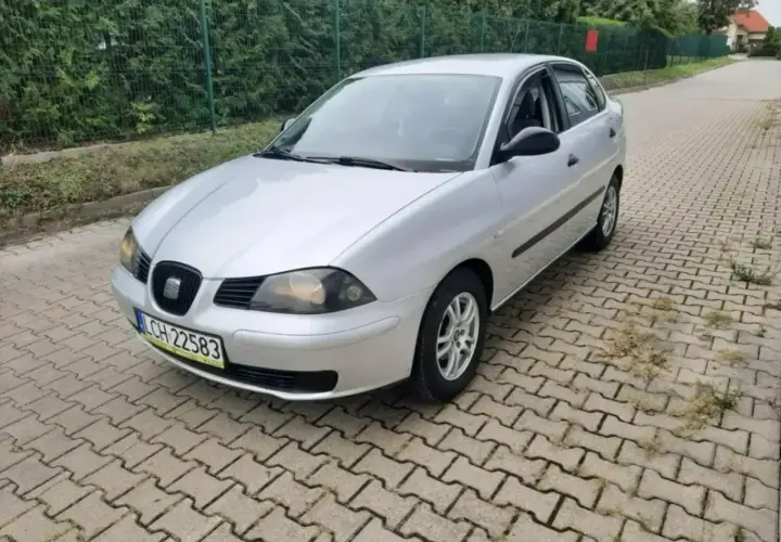 Srebrny Seat Cordoba stoi na kostce brukowej.