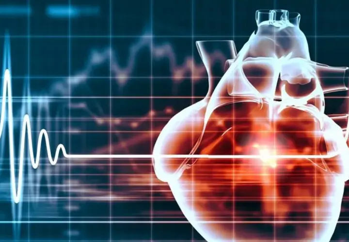 Przezroczyste serce na tle wykresu EKG, symbolizujące działanie leków takich jak digoxin, które regulują rytm serca.