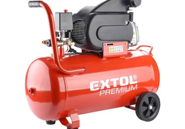Compresor Extol Premium rojo, ideal para saber que compresor necesito para pintar un coche.
