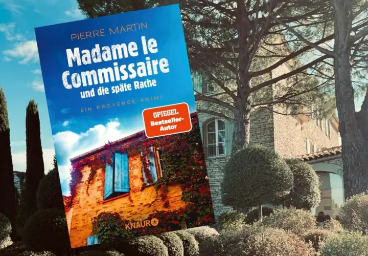 Buchcover "Madame le Commissaire" vor einer mediterranen Villa. Ein spannender Krimi aus der Provence.