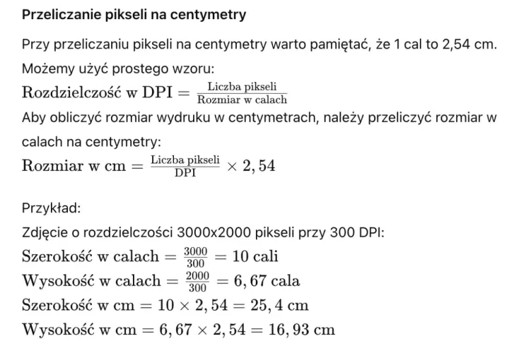 Obliczenia ile dpi do druku. Wzory i przykład przeliczania pikseli na centymetry dla wydruku.
