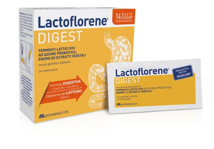 Lactoflorene Digest: il miglior fermento lattico per la digestione, con probiotici, enzimi e estratti vegetali. Senza glutine e lattosio.
