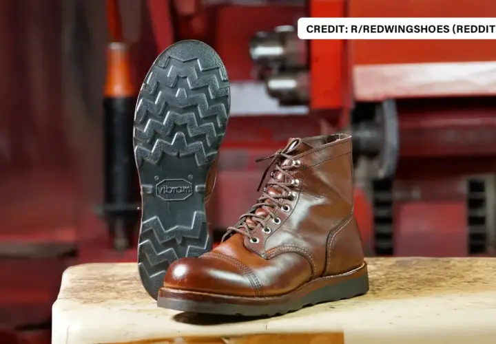 Brown leather boots with a deep-treaded Vibram sole, designed to be non-slip for any adventure.