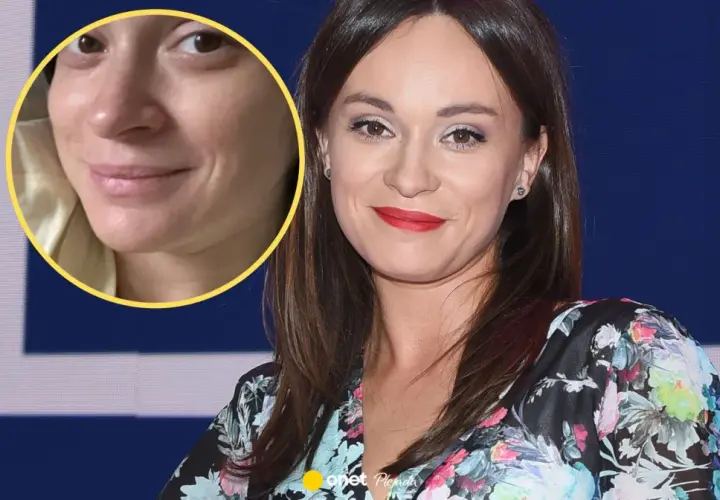 Maria Dejmek z mężem na zdjęciu. Uśmiechnięta kobieta w kwiecistej sukience i zbliżenie na jej twarz bez makijażu.