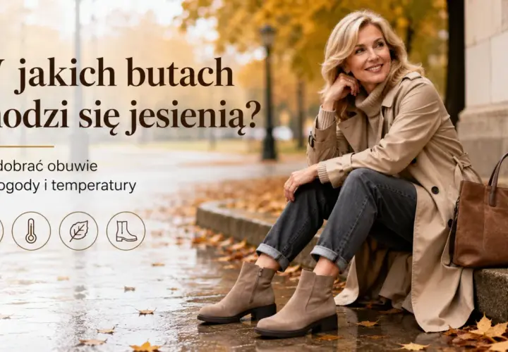 Elegancka kobieta w beżowym płaszczu i stylowych botkach, idealnych na jesienną pogodę. Wskazówki, jak dobrać obuwie, by cieszyć się komfortem. Różne marki butów oferują modele na każdą okazję.