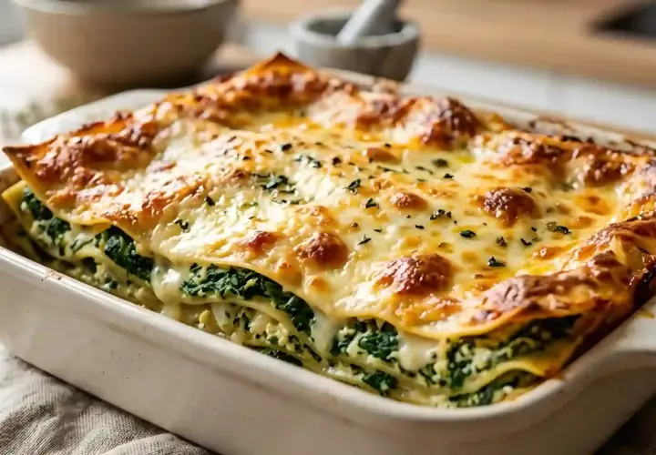 Lasagnes à la ricotta et épinards, une recette italienne réconfortante aux couches généreuses de fromage fondant et de verdure.