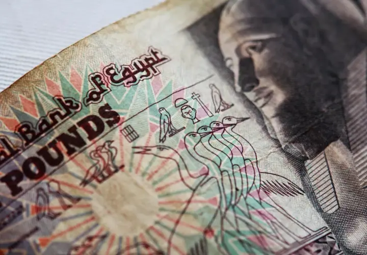 Fragment banknotu z napisem "National Bank of Egypt POUNDS" i wizerunkiem faraona.
