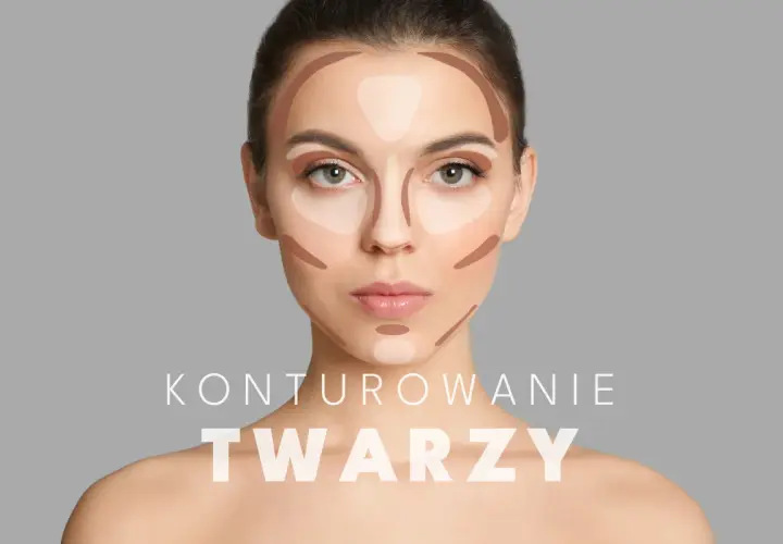 Modelka z zaznaczonymi cieniami i rozświetlaczami do konturowania twarzy.
