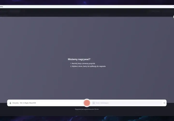 Nagrywanie ekranu Windows 10 w Clipchamp. Wybierz ekran, kartę lub aplikację do nagrania.