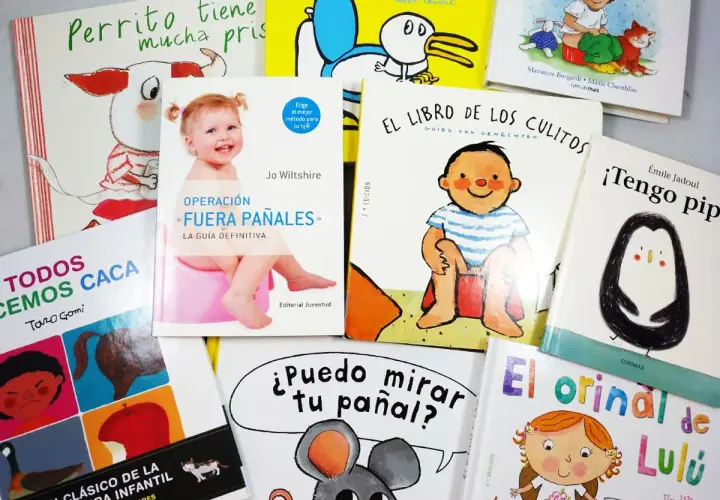 Colección de cuentos para quitar el pañal, con títulos como "Operación Fuera Pañales" y "El Libro de los Culitos", para ayudar a los peques en esta etapa.