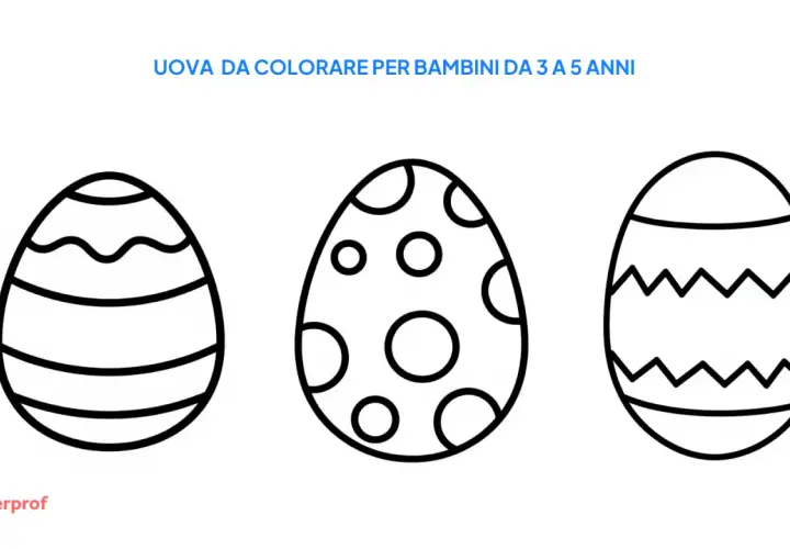 Tre disegni da colorare uova di pasqua con motivi a onde, pois e zig-zag, perfetti per i più piccoli.
