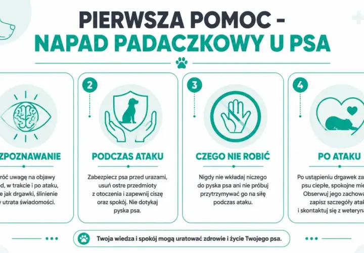 Pierwsza pomoc w przypadku ataku padaczki u psa: rozpoznawanie, postępowanie podczas i po ataku, czego nie robić.