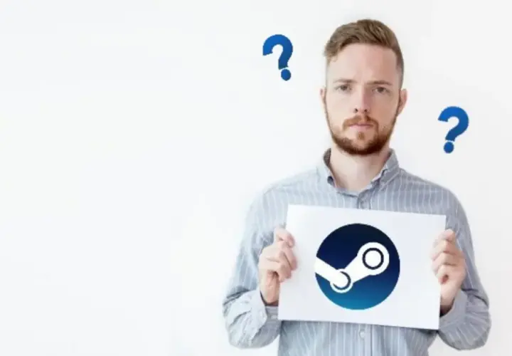 Zastanawiasz się, jak zmienić walutę na Steam? Ten mężczyzna z logo Steam i znakami zapytania też ma dylemat.
