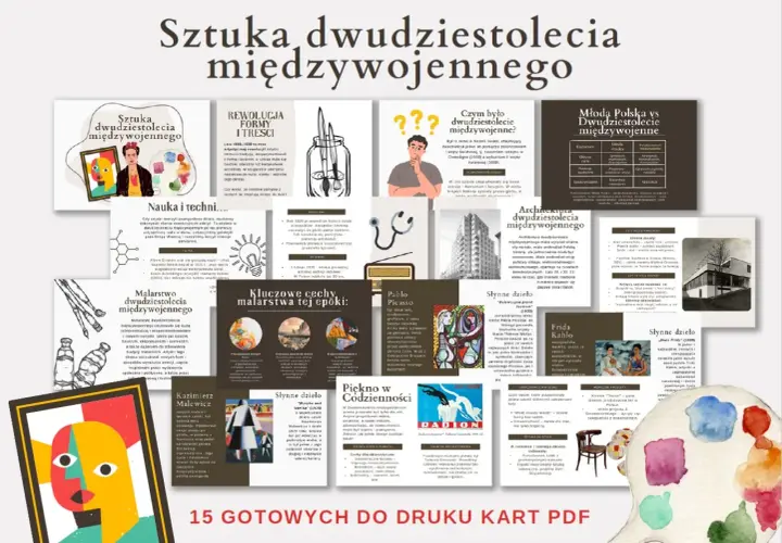 Sztuka dwudziestolecia międzywojennego: malarstwo, architektura, nauka i technika. Odkryj kluczowe cechy epoki, dzieła Picassa, Fridy Kahlo i Malewicza.