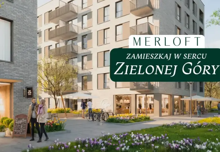 Nowoczesne osiedle z kawiarnią i ludźmi spacerującymi po zielonym dziedzińcu.