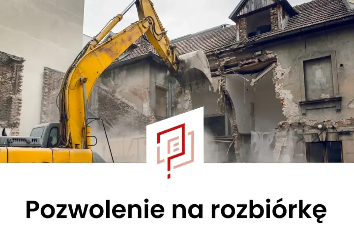 Koparka burzy budynek. Wniosek o pozwolenie na rozbiórkę wzór wypełniony, gotowy do działania.