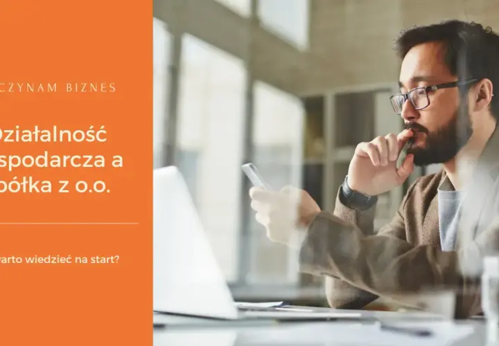 Mężczyzna z brodą i okularami zastanawia się nad założeniem spółki z o.o. i działalnością gospodarczą.
