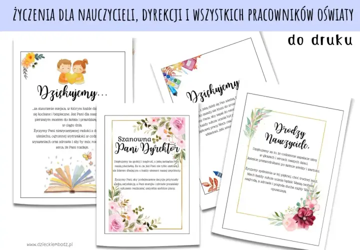 Krótkie podziękowanie dla nauczycieli i dyrekcji. Wzruszające życzenia dla pedagogów, pełne wdzięczności za ich pracę i poświęcenie.