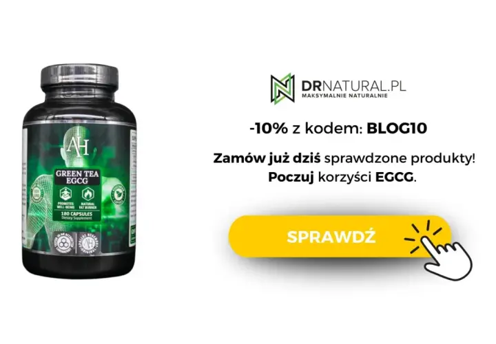 Butelka suplementu Green Tea EGCG. Odkryj korzyści EGCG i zamów już dziś!