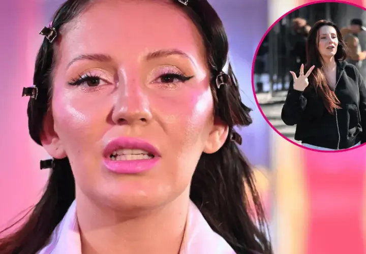 Dominika Serowska, wiek nieznany, w klipsach na włosach i z mocnym makijażem. W okręgu widać ją w czarnej bluzie, gestykulującą.