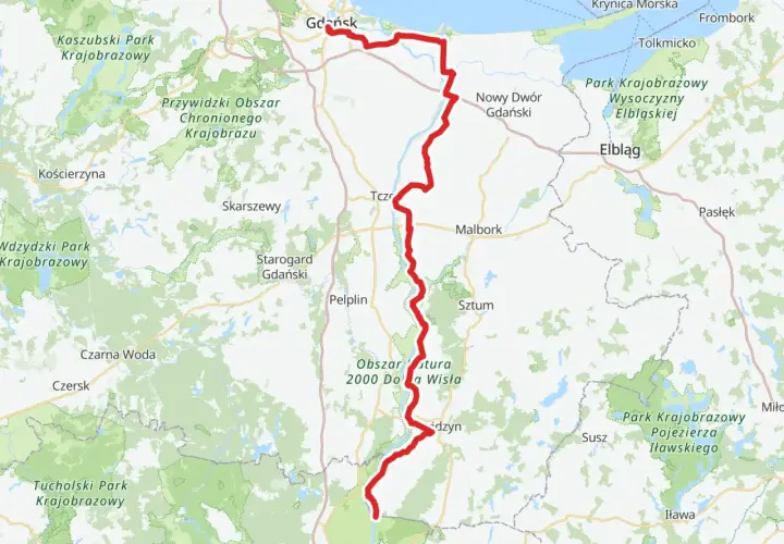 Trasa rowerowa Mierzeja Wiślana od Gdańska przez Malbork do Krynicy Morskiej.