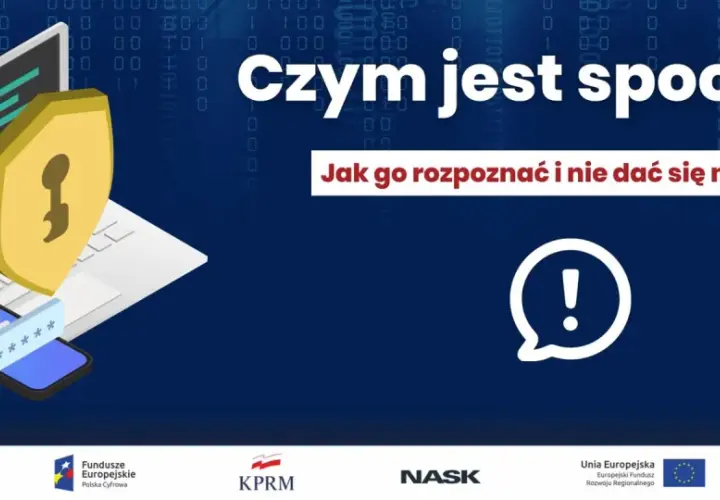 Grafika ilustruje, czym jest spoofing: laptop, telefon, tarcza z kluczem i hasło. Jak go rozpoznać i nie dać się nabrać?