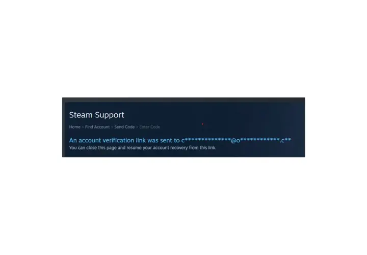 Strona Steam Support informuje o wysłaniu linku weryfikacyjnego do zmiany maila na Steam.