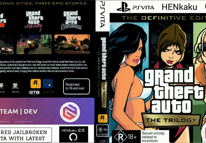 Okładka PlayStation Vita z Grand Theft Auto: The Trilogy. Trzy ikoniczne gry GTA na PS Vita.