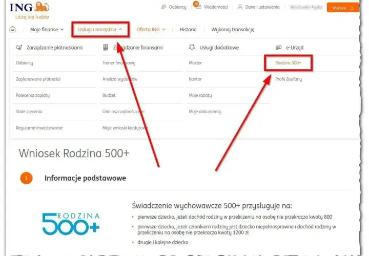 Wniosek o świadczenie wspierające Rodzina 500+ w bankowości ING.