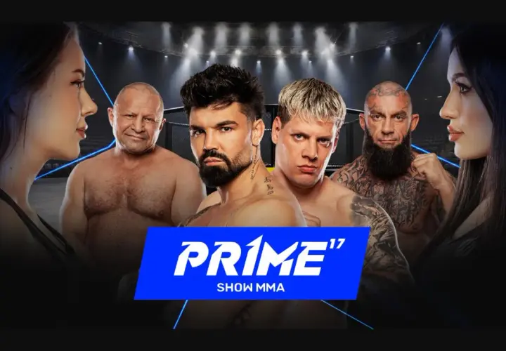 Zwiastun gali PRIME MMA 17: czterech zawodników i dwie kobiety w kadrze, gotowi na emocjonujące starcia.