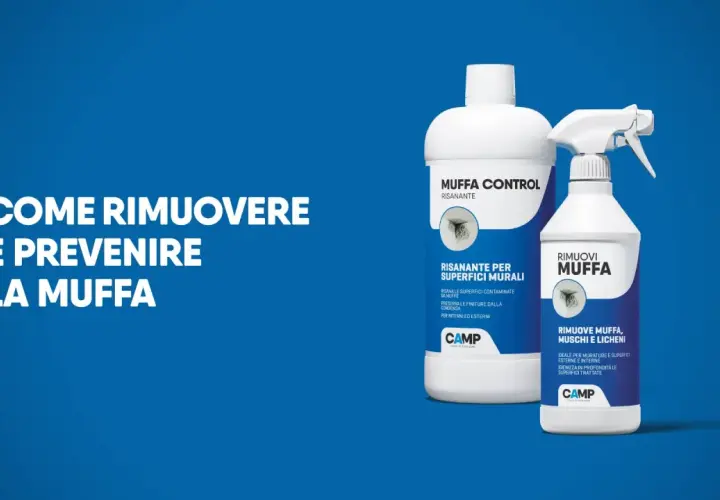 Soluzione per il trattamento muffa muri: due prodotti CAMP per risanare e rimuovere muffa, muschi e licheni da interni ed esterni.
