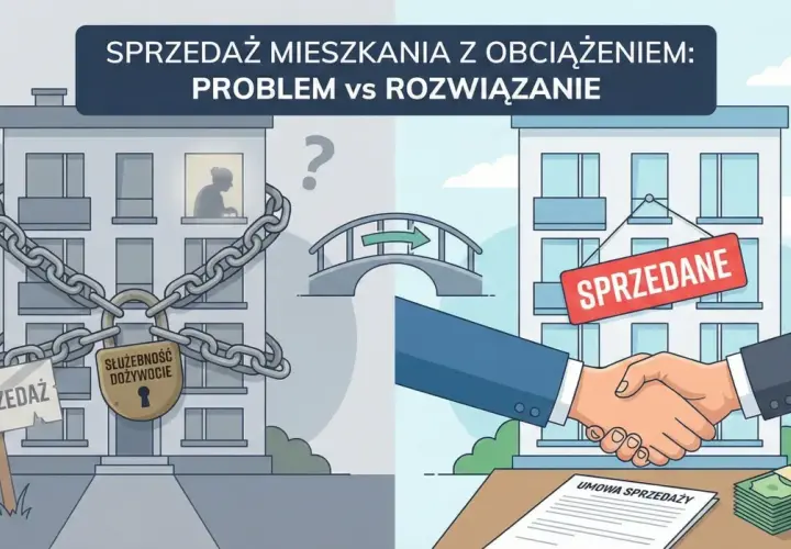 Zablokowane mieszkanie z "służebnością dożycia" na sprzedaż po lewej, po prawej udane transakcje i umowa sprzedaży.