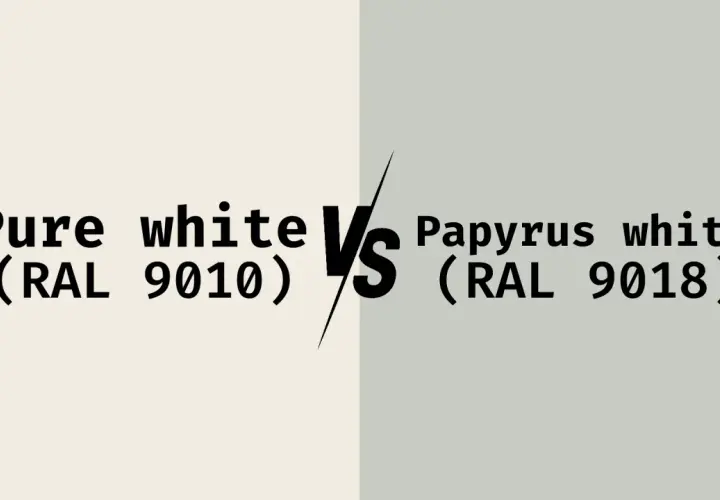 Jämförelse mellan Pure white (RAL 9010) och Papyrus white (RAL 9018).