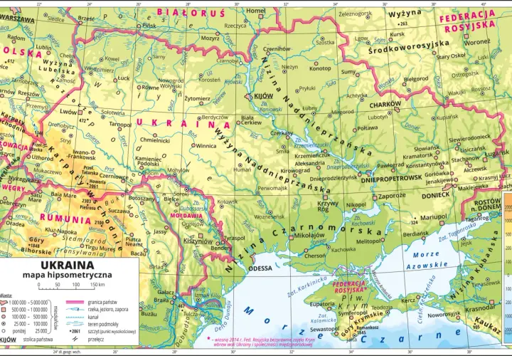 Mapa pokazuje, które państwa graniczące z Polską mają dostęp do morza: Litwa, Rosja i Ukraina.