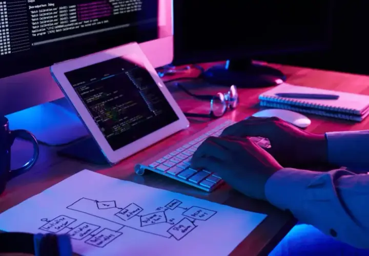 Programista pracuje nad kodem, planując zmiany na stronie głównej WordPress.