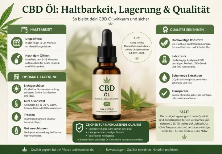 CBD Öl: Haltbarkeit, Lagerung & Qualität. So bleibt dein CBD Öl wirksam und sicher. Keine Infos zu cbd öl und alkohol.