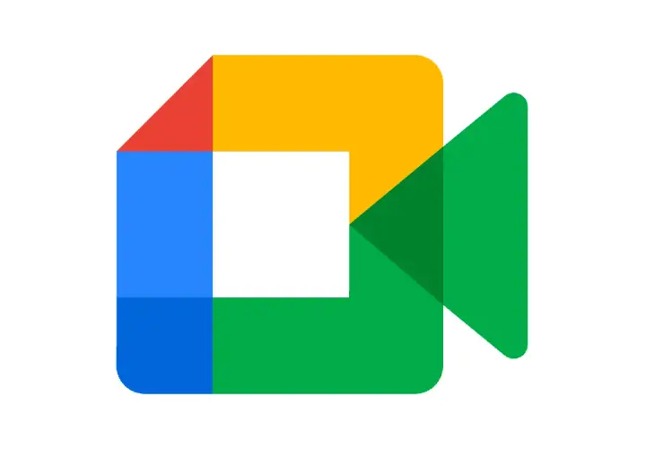 Logo Google Meet. Kolorowe kwadraty i trójkąt tworzą symbol kamery, symbolizując wideokonferencje.