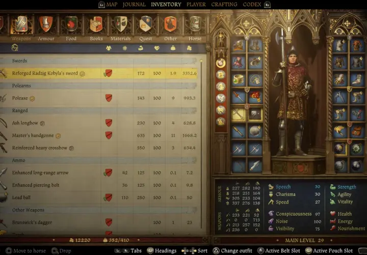 Reforged Radzig Kobyla's sword - najlepsza broń w Kingdom Come Deliverance, z atakami 172 i obroną 100.