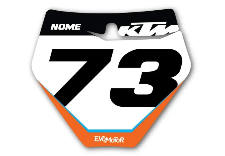 Tabelle portanumero moto vintage KTM, numero 73, con spazio per il nome.