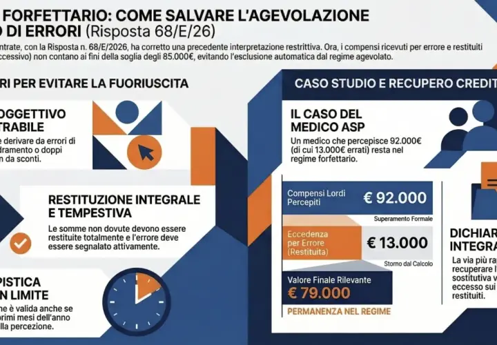 Fac simile fattura medico forfettario: caso studio di un medico che restituisce 13.000€ per errore, rimanendo nel regime agevolato.
