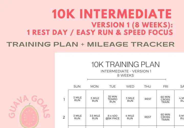 Plan treningowy na 10 km dla średniozaawansowanych. Obejmuje 8 tygodni, dni odpoczynku, biegi łatwe i trening szybkościowy.