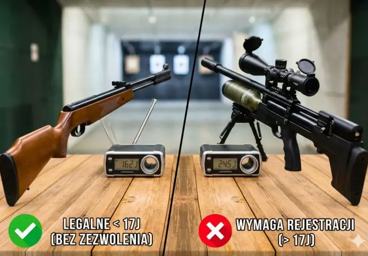 Wiatrówka poniżej 17J jest legalna bez zezwolenia. Ta powyżej 17J wymaga rejestracji.
