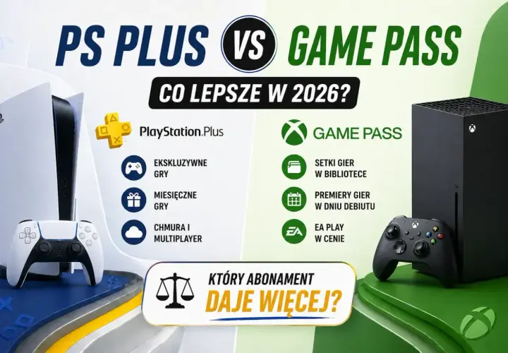 Porównanie PS Plus i Game Pass w 2026: ekskluzywne gry, miesięczne tytuły, chmura i multiplayer kontra setki gier, premiery w dniu debiutu i EA Play. Który abonament daje więcej?
