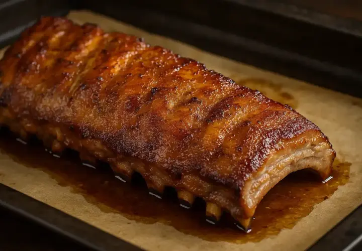 Un plat de spare ribs caramélisés, brillants et juteux, prêts à être dégustés.