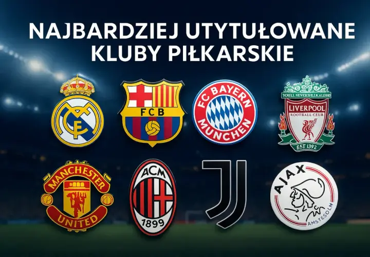 Najbardziej utytułowane kluby piłkarskie: Real Madryt, FC Barcelona, Bayern Monachium, Liverpool, Manchester United, AC Milan, Juventus, Ajax.