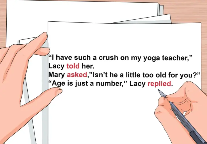 Un exemple de texte dialogue : Lacy confie à Mary son béguin pour son prof de yoga. Mary s'interroge sur l'âge, Lacy répond.