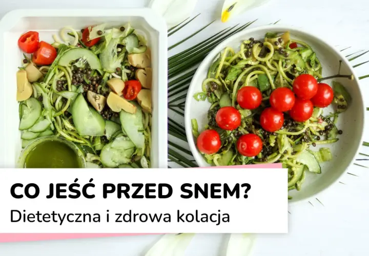 Dwie porcje lekkostrawnej kolacji z cukinii, soczewicy, pomidorków i ogórka. Przepisy na zdrowy posiłek przed snem.