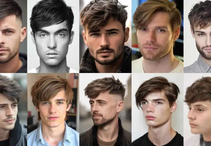 Collage de hombres con pelo corto, mostrando diversos estilos modernos y peinados.